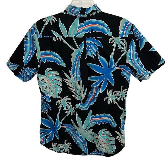 VANS Tailored Fit Tropical Hawaiian Short Sleeve Shirt Black Turquoise Size S - Picture 10 of 11